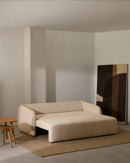 Трехместный диван-кровать Laira, 225 см, шенилл цвета экрю 