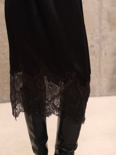 Темно-шоколадная сатиновая юбка Coline с кружевом