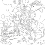 In the forest of a Fairytale full of flowers. Coloring Book