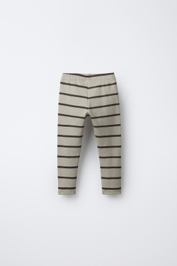 ZARA ЛЕГИНСЫ В РУБЧИК В ПОЛОСКУ, СВЕТЛО-БЕЖЕВЫЙ