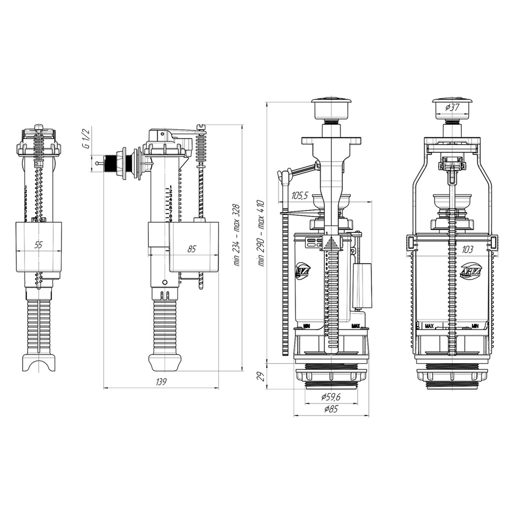 Арматура к смыв. бачку 2-х Кноп. АНИпласт хром  бок/подв WC9010C Ани Пласт