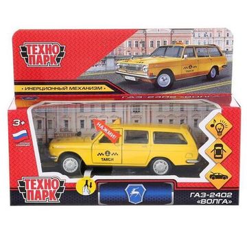 Машина металл свет-звук ГАЗ-2402 "ВОЛГА" ТАКСИ 12 см, двери, багаж, в кор. Технопарк