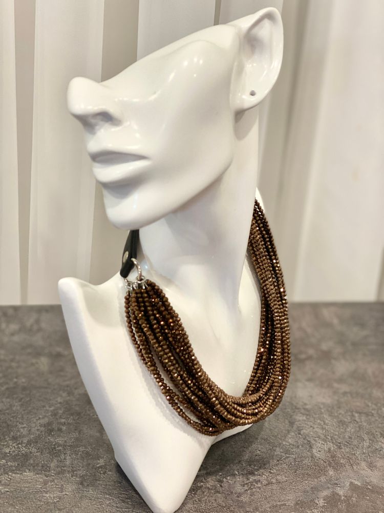 Колье &quot;Венеция&quot; венец.стекло мультиколор: золото,серебро,черный, шоколад, застежка из натур.кожи