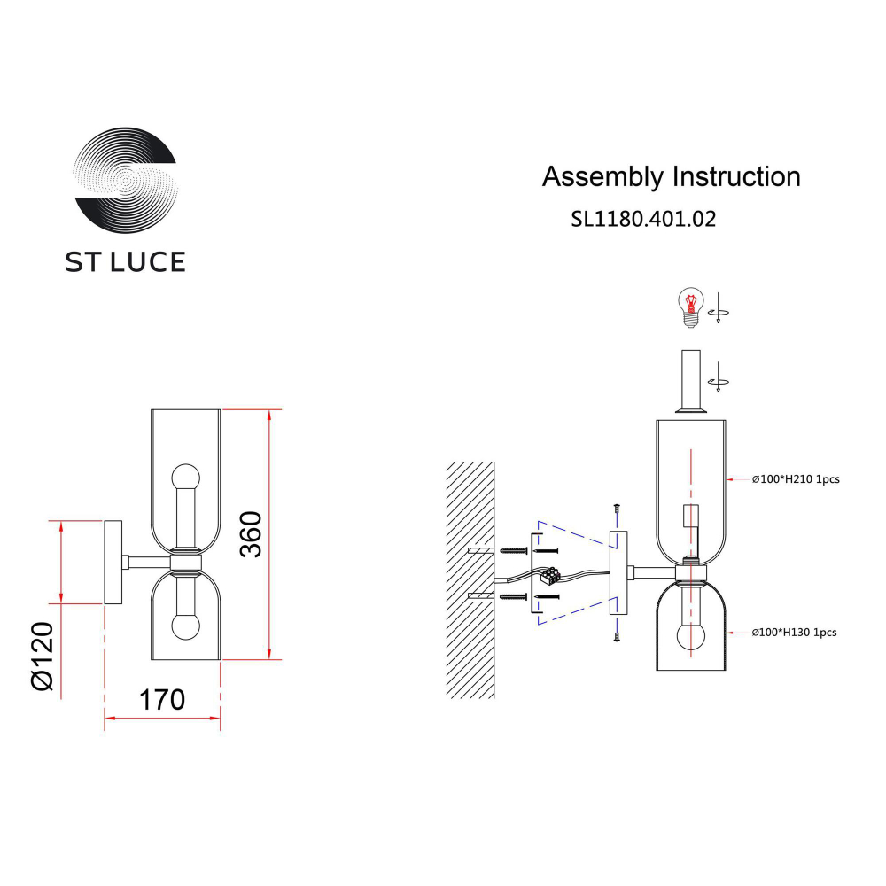 SL1180.401.02 Бра ST-Luce Черный/Дымчатый E14 2*40W