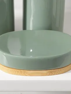 Набор аксессуаров для ванной комнаты SAVANNA «Джуно», 3 предмета (мыльница, дозатор для мыла, стакан), цвет зелёный