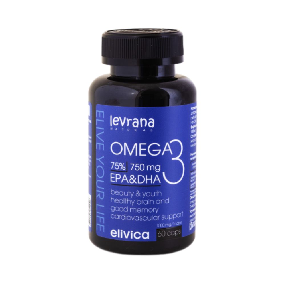 Биологически активная добавка к пище Омега-3 из рыбьего жира 75% (Omega-3 Fish Oil 75%) 60 капсул (Levrana)
