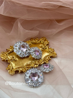 Пуговицы серебристые с горным хрусталем розовый камень