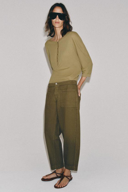 ZARA БРЮКИ BARREL — ZW COLLECTION, ХАКИ