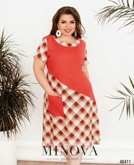 Платье 435-коралловая-клетка Minova Фото 2