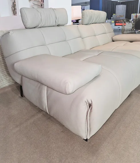 Диван с электро-реклайнером 4708, 202 см, бежевая натуральная кожа