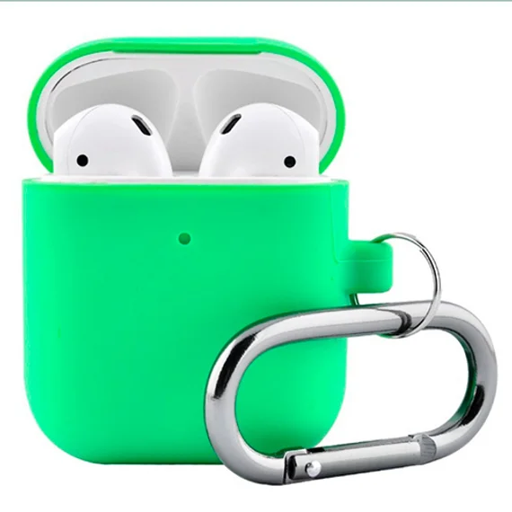 Защитный силиконовый чехол для наушников AirPods 1/2 Тонкий с карабином mint green