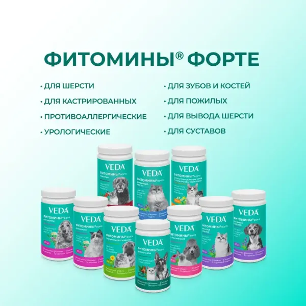Витамины Фитомины Форте для шерсти кошек, 200 таблеток