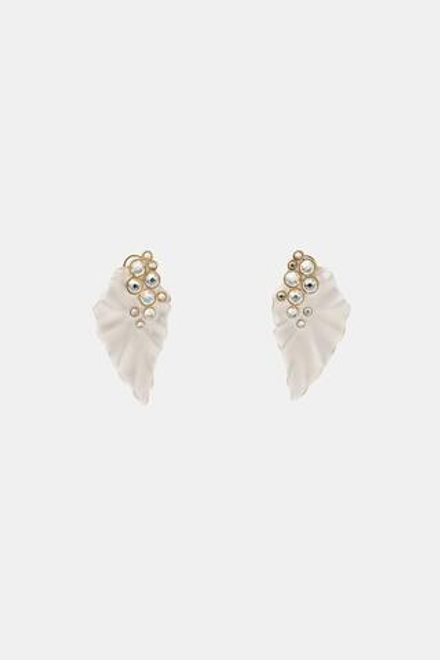 ZARA СЕРЬГИ «ЛИСТЬЯ» СО СТРАЗАМИ, КРЕМОВЫЙ