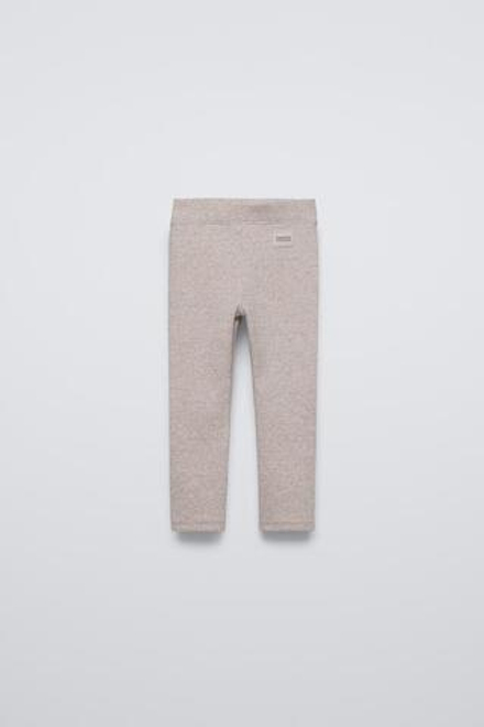 ZARA ЛЕГИНСЫ В РУБЧИК С НАШИВКОЙ, КОРИЧНЕВЫЙ С МЕЛАНЖЕВЫМ ЭФФЕКТОМ