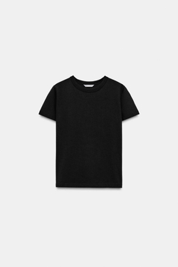 ZARA ФУТБОЛКА INTERLOCK С КОРОТКИМ РУКАВОМ, ЧЕРНЫЙ