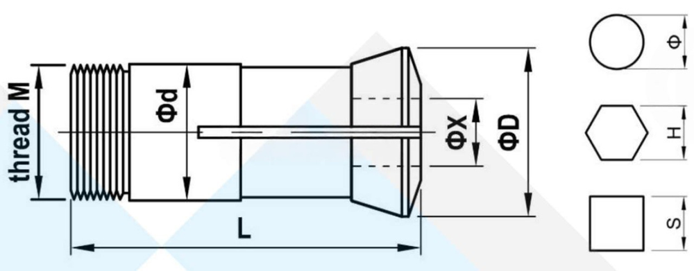 Люнетная цанга (направляющая втулка) ΦD 21.9 мм, резьба M16x1.0, отверстие до 12 мм, для автоматов GLD 12, SPRINT 12 5/7, Linear