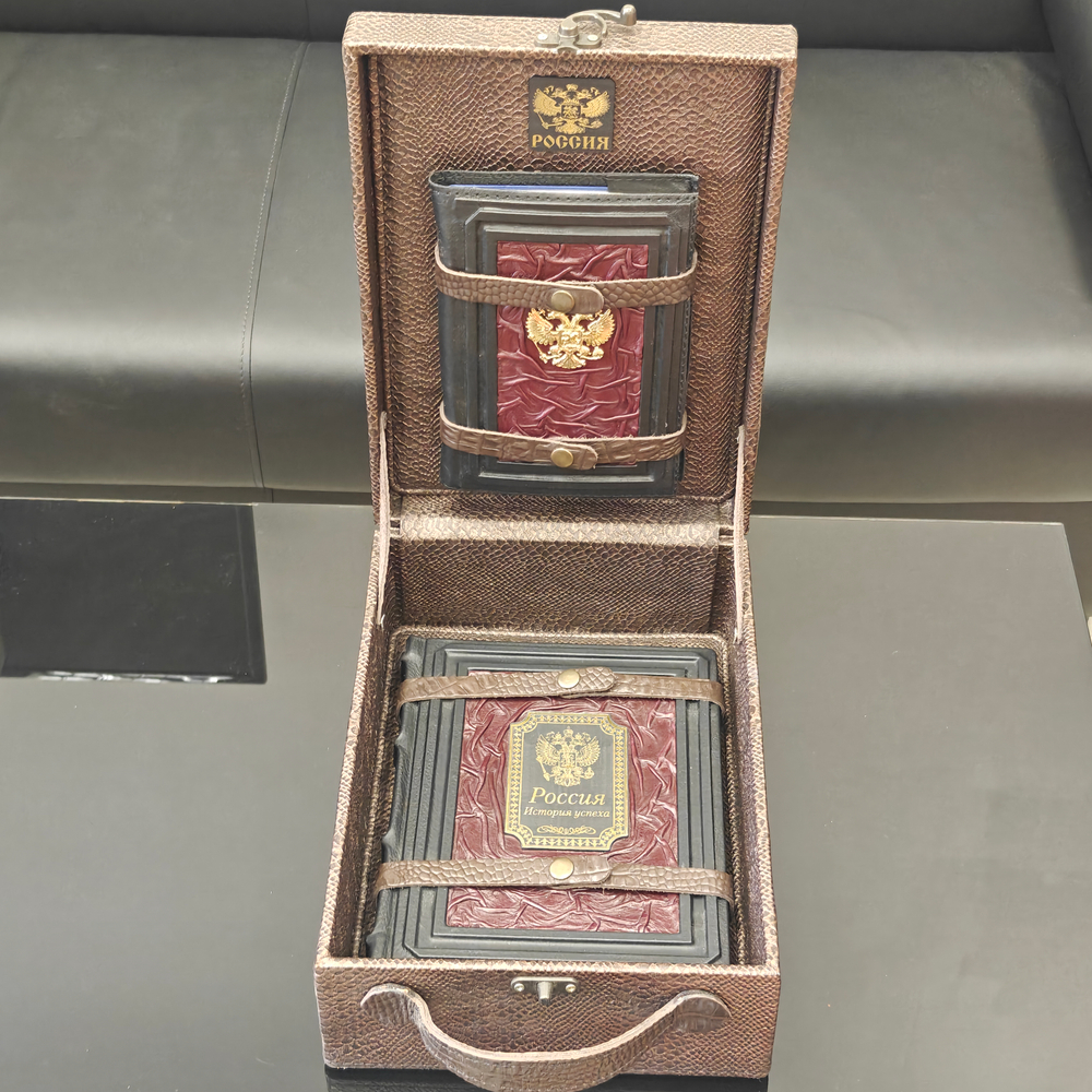 Набор из кожи в кейсе книга "Россия. История успеха" и ежедневник Герб России