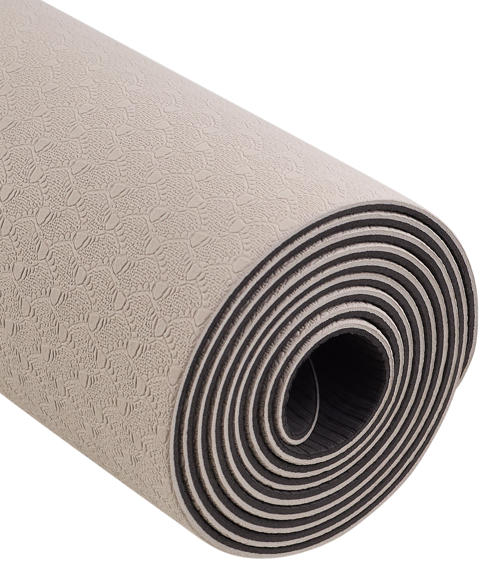 Коврик для йоги и фитнеса FM-201, TPE, 183x61x0,4 см, черный/серый