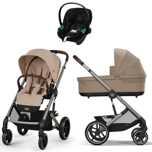 Коляска Cybex Balios S Lux TPE complete Aton S2 Moon Black 3 в 1 Almond Beige с дождевиками