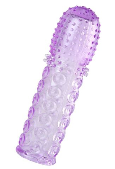 Фиолетовая рельефная насадка на пенис - 13,5 см. (Цвет: фиолетовый)