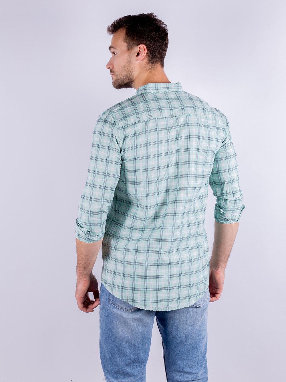 Рубашка мужская SWAN, мятный/белый MLS 2201