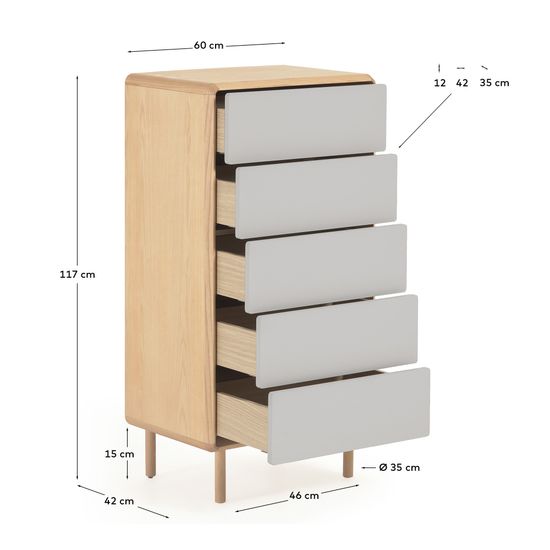 Комод Anielle из массива и шпона ясеня с тремя ящиками 60 x 117 см