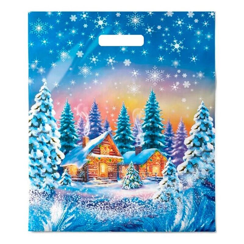 Пакет новогодний прорубная ручка Россия 40*47 см 45 мкм ПВД Снежный лес  1 шт 500 шт/кор