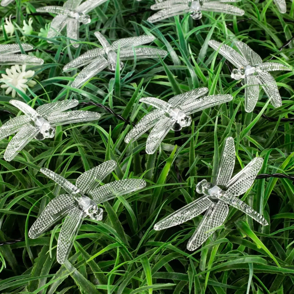 Гирлянда для улицы «Стрекоза» 3 м 20 ламп LED чёрный провод, 2 реж.,IP-55, Теплый белый (солнечная батарея)