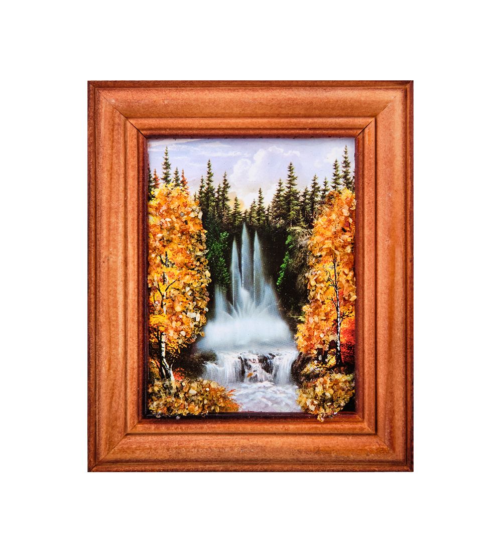 AMB-75/25 Картина «Фонтан в лесу» (с янтарной крошкой) дер.краш.рамка 7х9