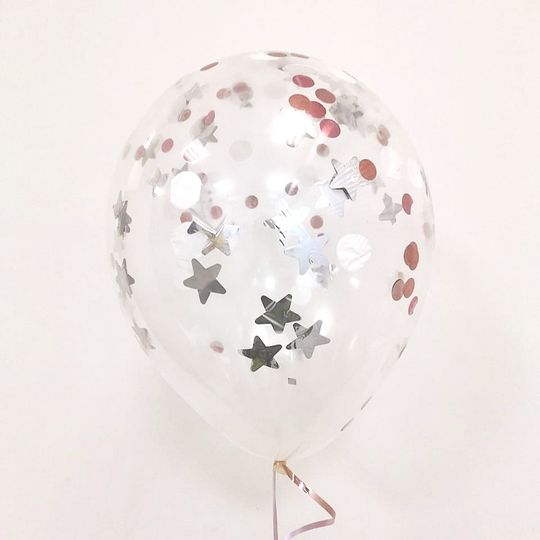 Латексный воздушный шар, с конфетти серебро/роз.золото/белый