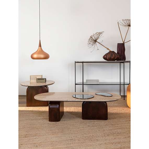 Журнальный столик Torhill, 120х50 см, бежевый травертин, орех