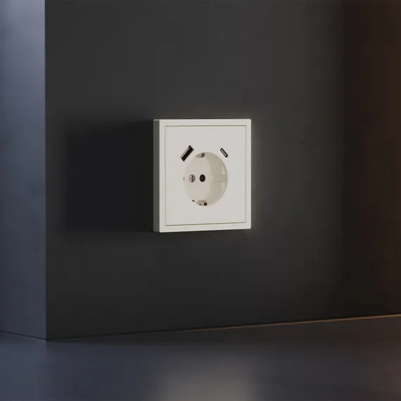 Накладка для розетки с заземлением и защитными шторками, с USB A+C, S70 (хлопок) vls001013