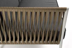 "Касабланка" диван 3-местный плетеный из роупа, каркас алюминий светло-серый (RAL7035) муар, роуп серо-коричневый 23мм, ткань серая 017