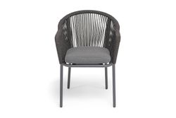 "Лион" стул плетеный из роупа, каркас из стали темно-серый (RAL7024) муар, роуп темно-серый круглый, ткань темно-серая 027