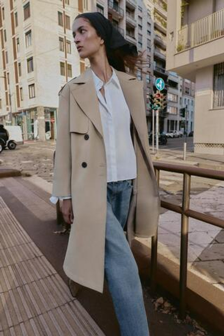ZARA ДЛИННЫЙ ТРЕНЧ С ПОЯСОМ, РЫЖЕВАТО-КОРИЧНЕВЫЙ