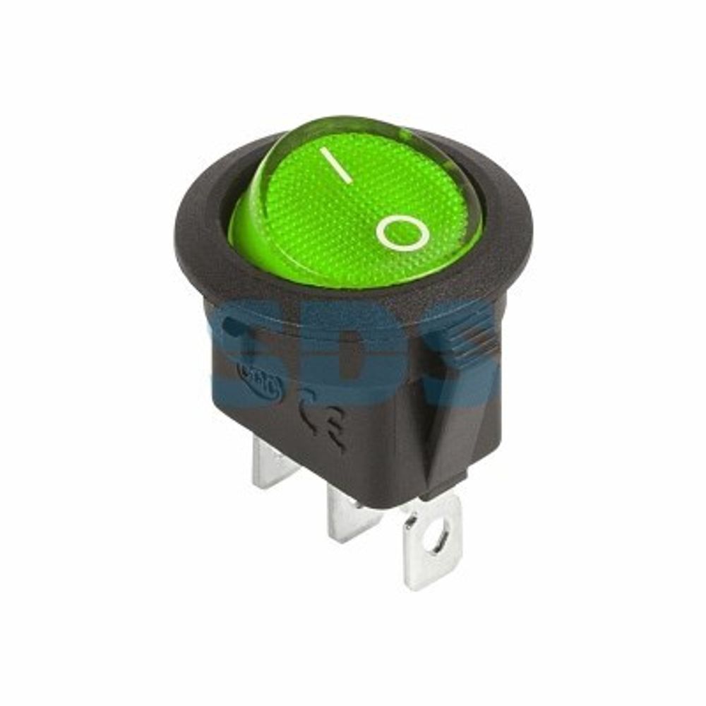 Выключатель клавишный круглый 12V 20А (3с) ON-OFF зеленый с подсветкой (уп.10 шт.) (REXANT)