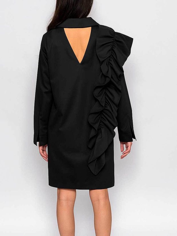 Платье-рубашка с воланом по плечу , черное