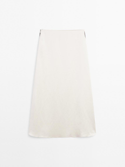 Massimo Dutti Атласная юбка миди, кремовый