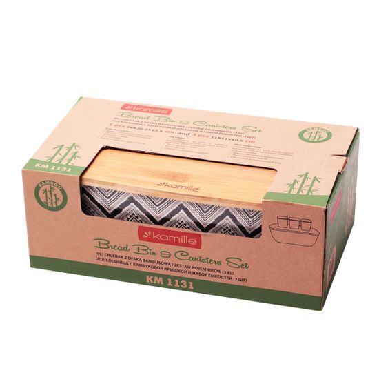 Хлебница с бамбуковой крышкой Kamille KM-1131 с 3 емкостями для сыпучих продуктов