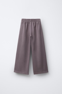 ZARA БРЮКИ WIDE LEG С ЭФФЕКТОМ ПОТЕРТОСТИ, СЛИВОВЫЙ