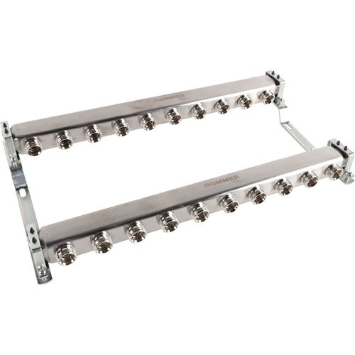 Коллектор Rommer 1"x3/4" на 11 контуров для радиаторной разводки (нерж. сталь) RMS-4401-000011