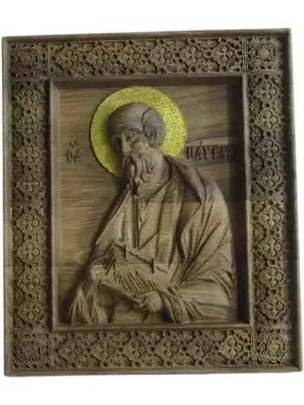 Освященная Икона Святого Апостола Павла резная из дуба