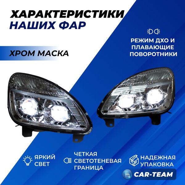 Фары Газель Бизнес передние с 4-мя Bi LED модулями с ДХО и плавающими поворотниками, хром маска (Китай)