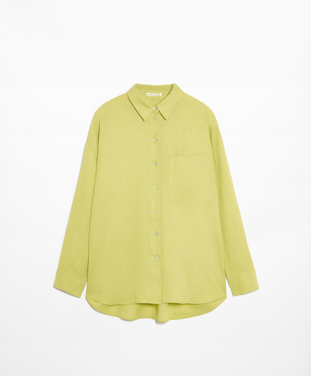 Oysho Льняная рубашка, фисташковый
