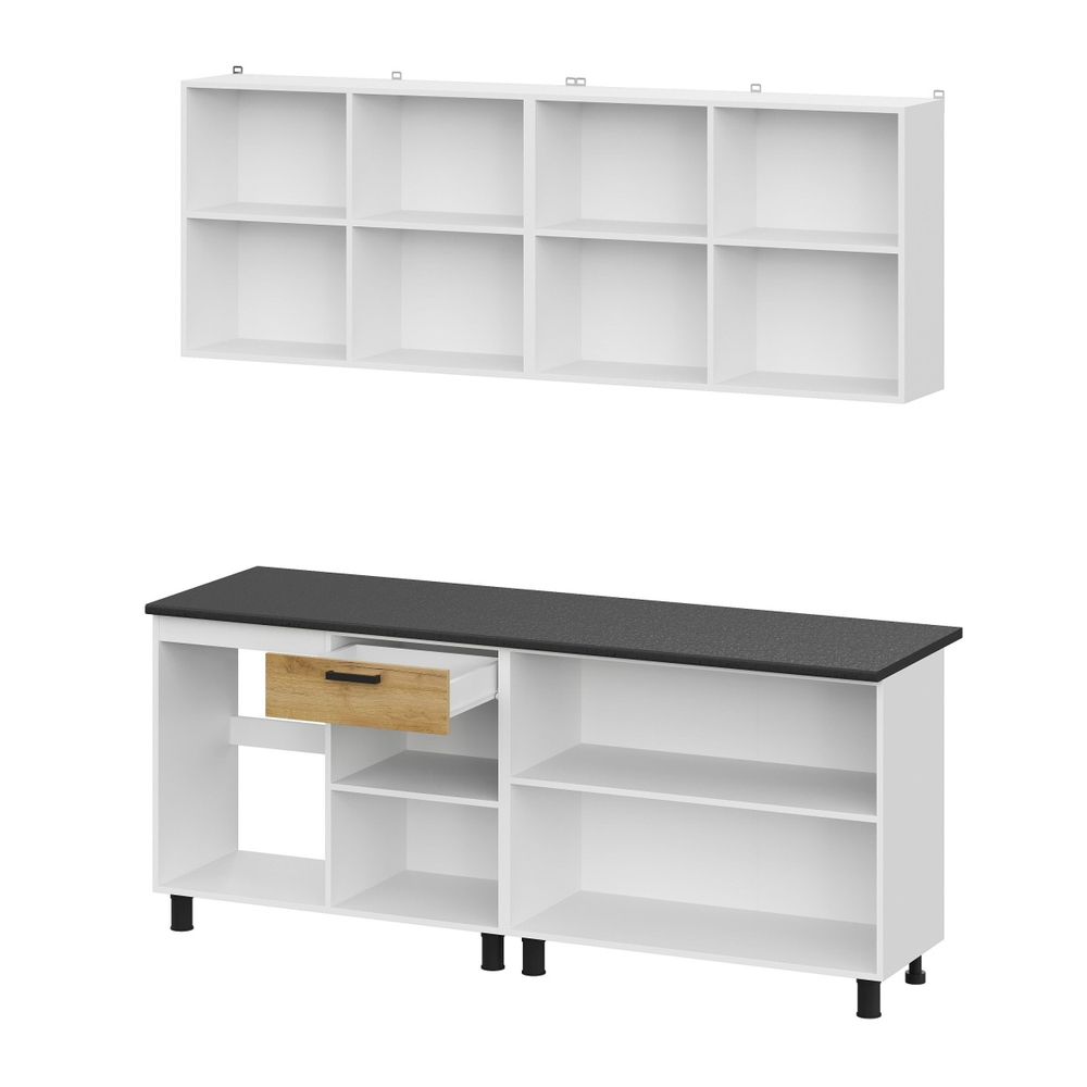 Кухонный гарнитур "Абрау" (2,0м) Белый/Дуб Золотой/Черный