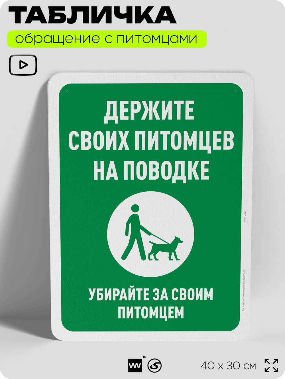 Табличка "Держите своих питомцев на поводке" на дверь и забор, для двора, дома, подъезда, 40х30 см, Silver Plane x Айдентика Технолоджи