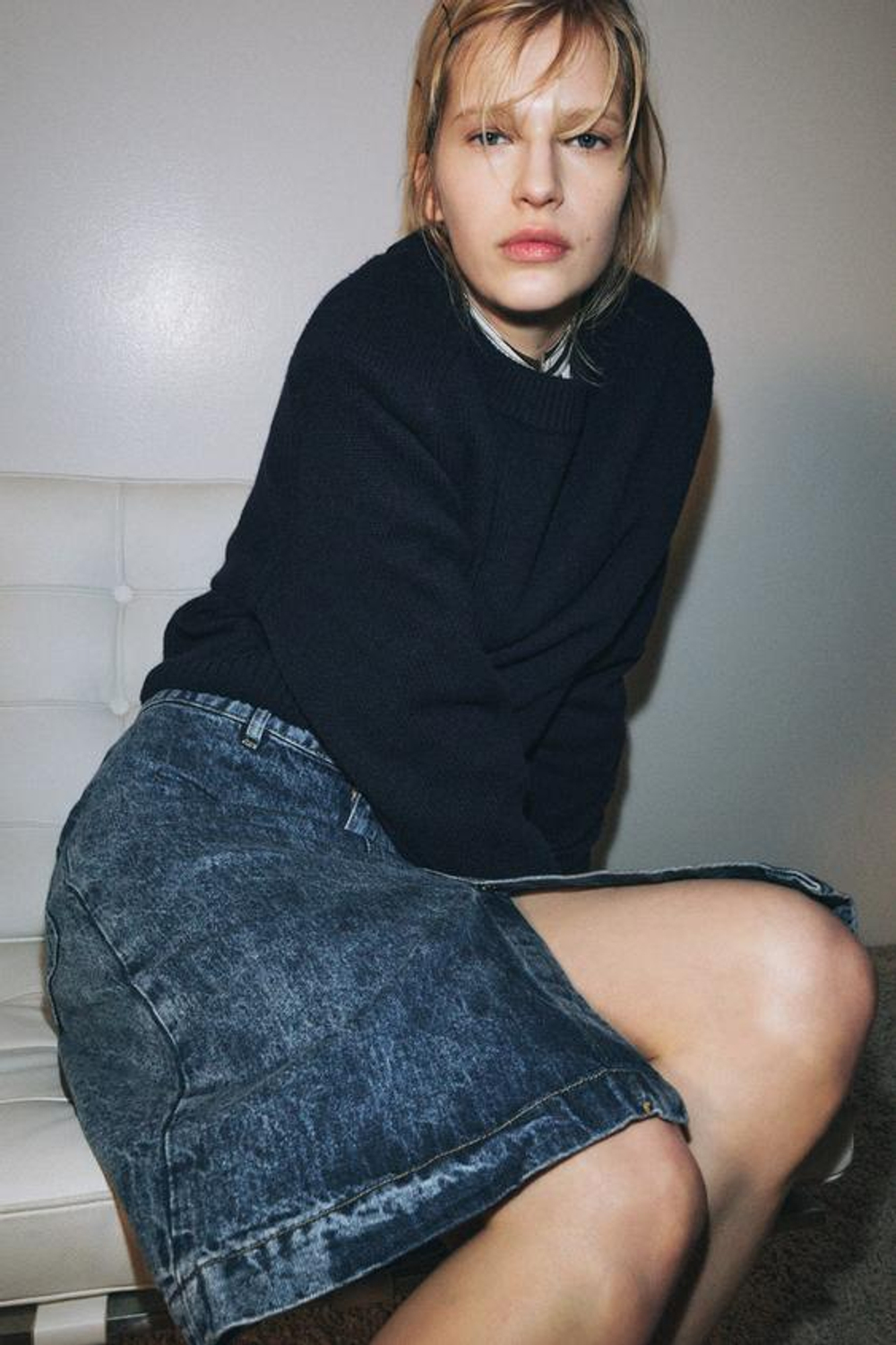 ZARA ДЖИНСОВАЯ ЮБКА МИДИ — ZW COLLECTION, ГОЛУБОЙ