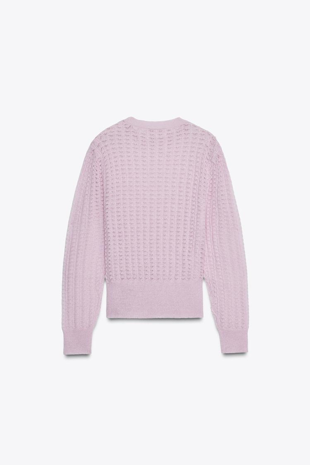 ZARA СВИТЕР ИЗ ШЕРСТИ И АЛЬПАКИ С АЖУРНЫМ УЗОРОМ, РОЗОВЫЙ