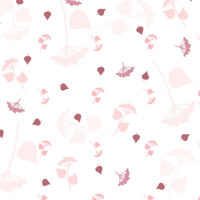 Розовые веточки и листья на белом