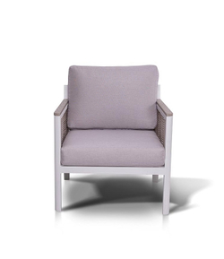 "Сан Ремо" кресло плетеное из роупа садовое, каркас алюминий белый, роуп бежевый, ткань бежевая